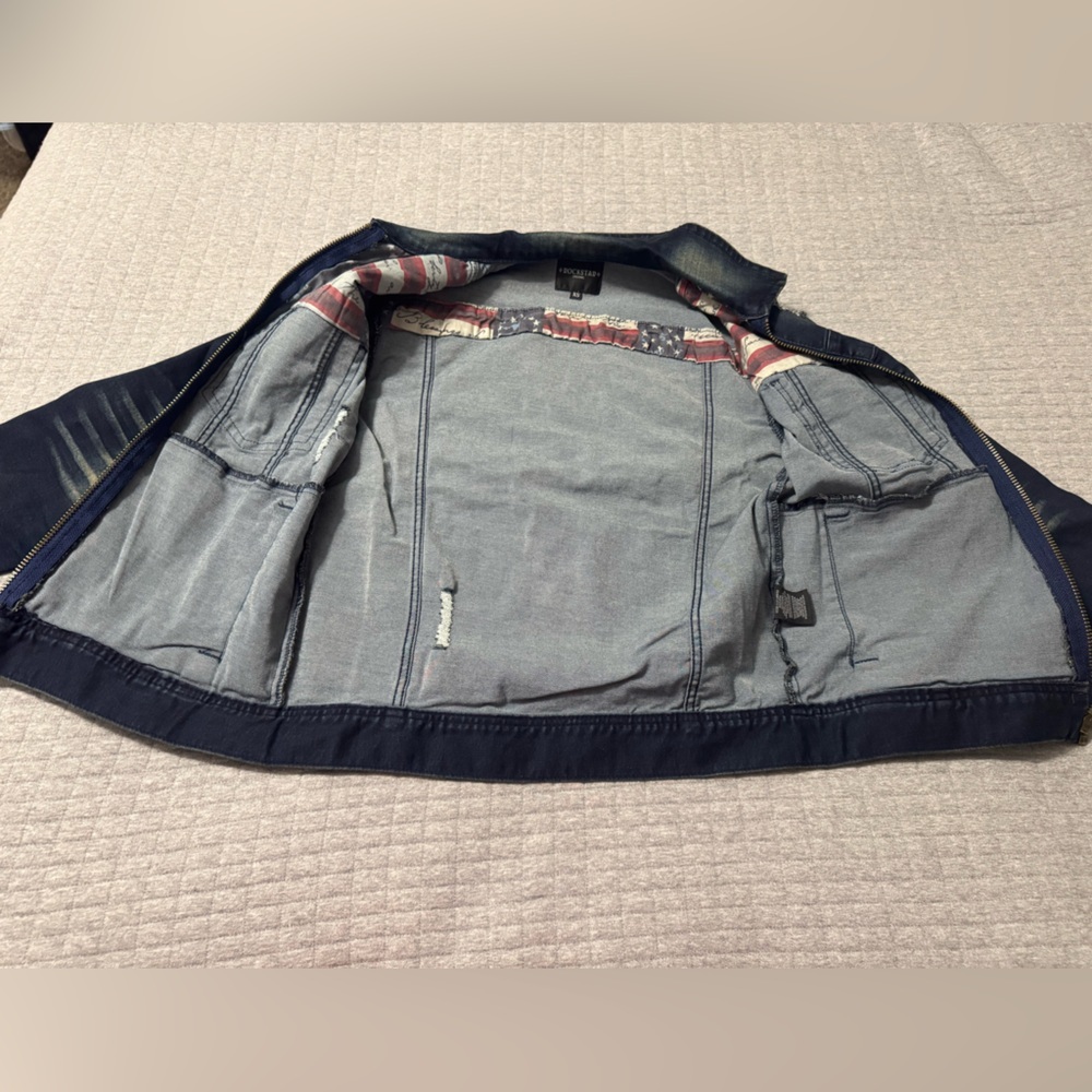 Rockstar Originals Women’s John Blue Distressed Jean Jacket Size XS - Picture 8 of 10